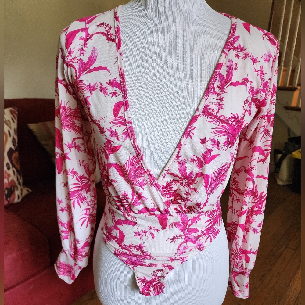 PrettyLittleThing Pink Floral Bodysuit